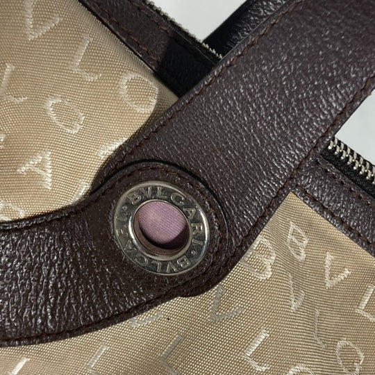 BVLGARI Shoulder Bag Leather / canvas beige Shoulder Logo mania Women Used Authentic