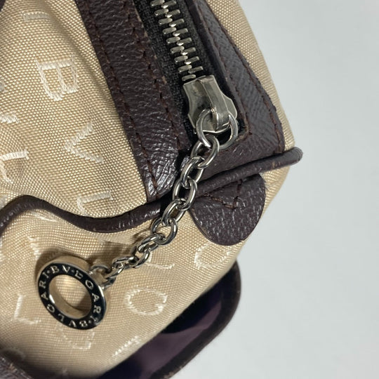 BVLGARI Shoulder Bag Leather / canvas beige Shoulder Logo mania Women Used Authentic