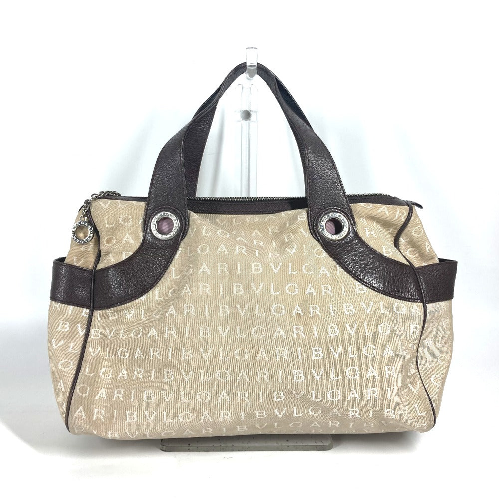 BVLGARI Shoulder Bag Leather / canvas beige Shoulder Logo mania Women Used Authentic