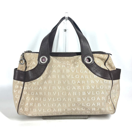 BVLGARI Shoulder Bag Leather / canvas beige Shoulder Logo mania Women Used Authentic