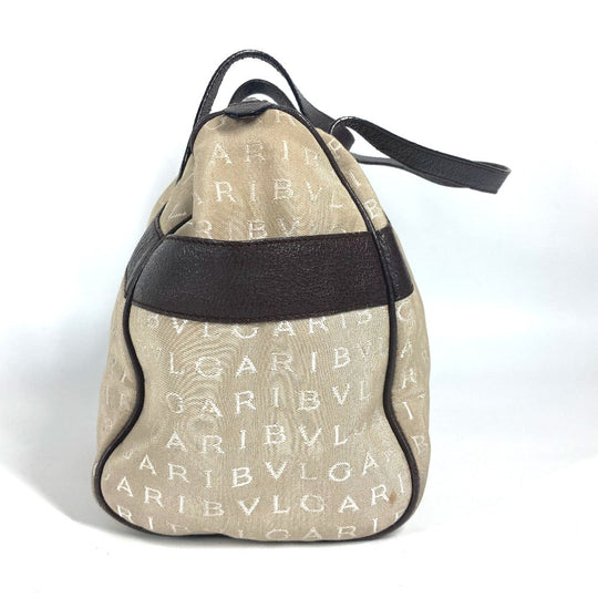 BVLGARI Shoulder Bag Leather / canvas beige Shoulder Logo mania Women Used Authentic