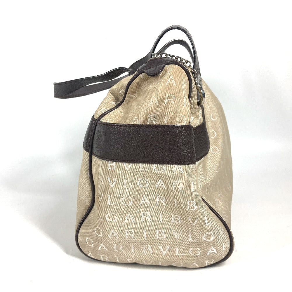 BVLGARI Shoulder Bag Leather / canvas beige Shoulder Logo mania Women Used Authentic