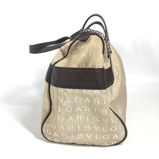 BVLGARI Shoulder Bag Leather / canvas beige Shoulder Logo mania Women Used Authentic