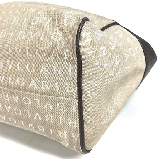 BVLGARI Shoulder Bag Leather / canvas beige Shoulder Logo mania Women Used Authentic