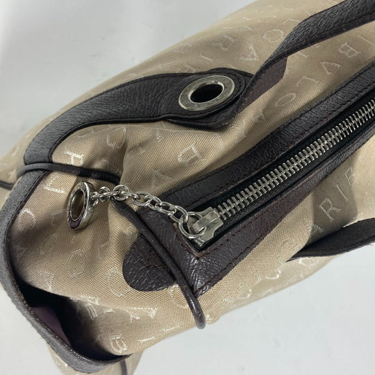 BVLGARI Shoulder Bag Leather / canvas beige Shoulder Logo mania Women Used Authentic