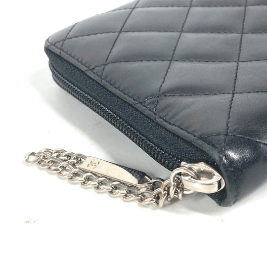 CHANEL Long Wallet Purse A26710 leather black Cambon line CC COCO Mark Travel Case Women Used Authentic