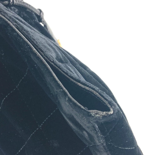 CHANEL Handbag Velour, Leather black Matrasse quilting Round handle Leather handle Women Used Authentic