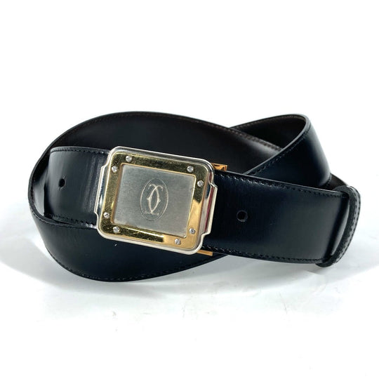 CARTIER belt leather black Santos logo mens Used Authentic