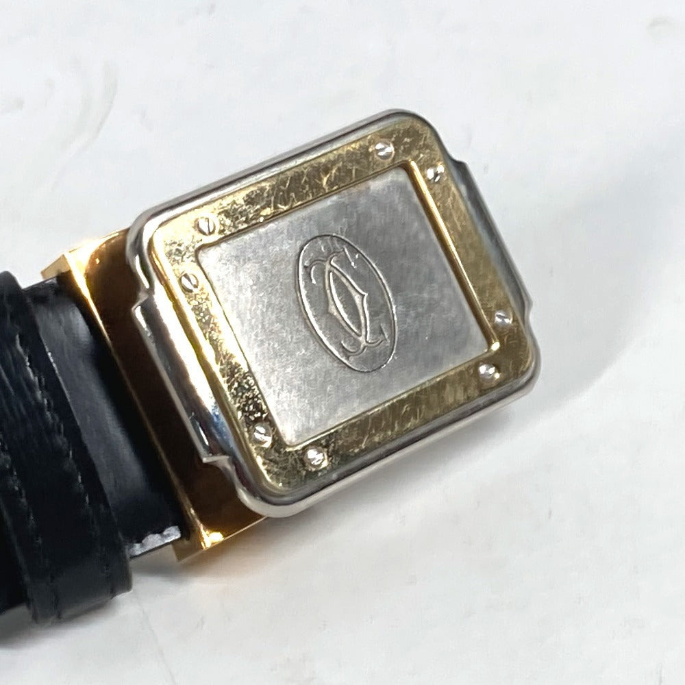 CARTIER belt leather black Santos logo mens Used Authentic