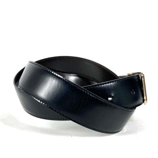 CARTIER belt leather black Santos logo mens Used Authentic