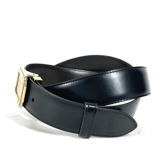 CARTIER belt leather black Santos logo mens Used Authentic