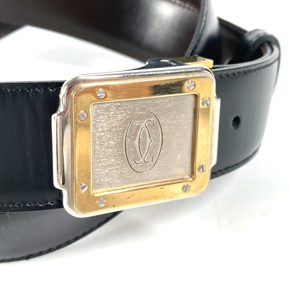 CARTIER belt leather black Santos logo mens Used Authentic
