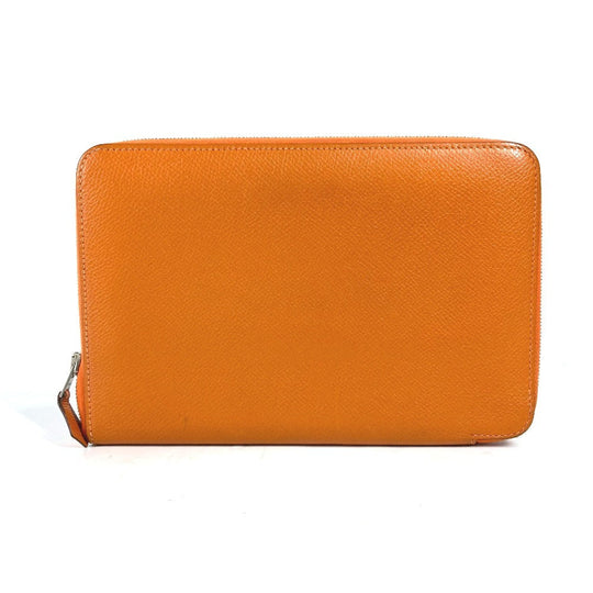 HERMES Long Wallet Purse leather Orange Azap Integral unisex(Unisex) Used Authentic