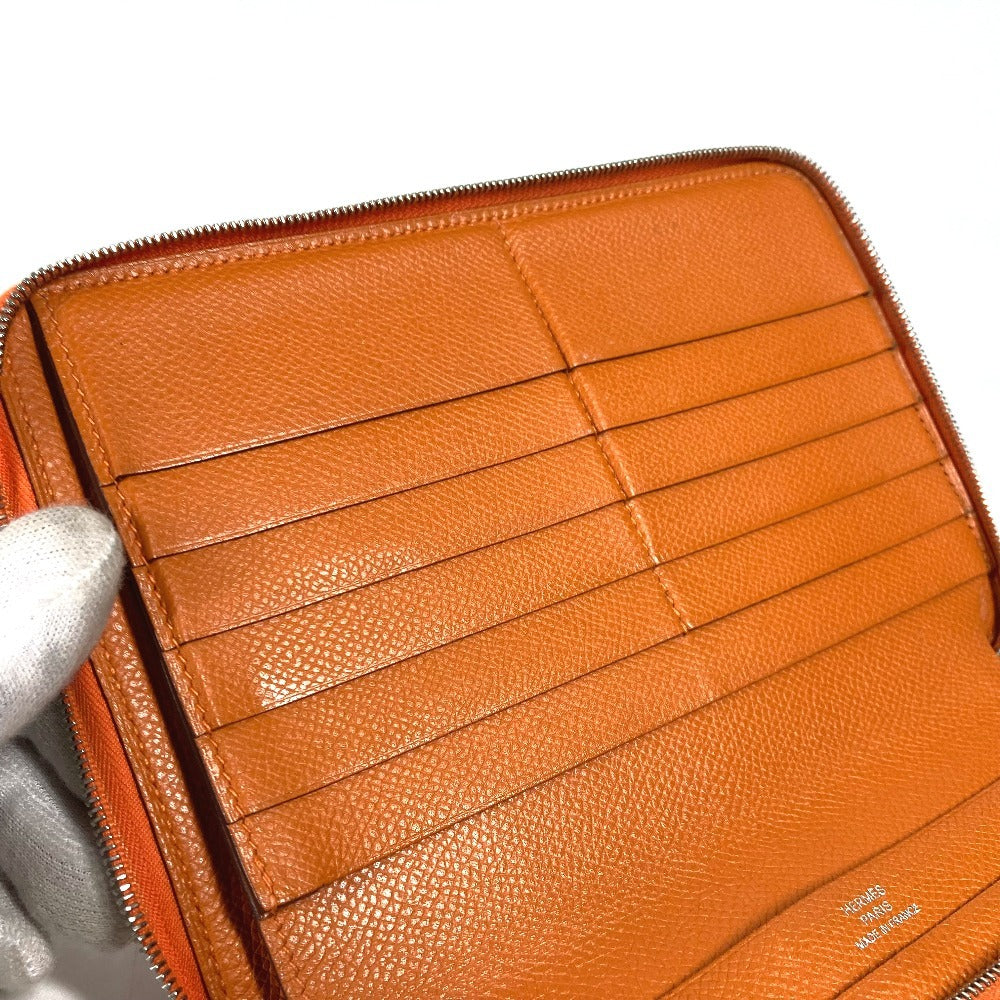 HERMES Long Wallet Purse leather Orange Azap Integral unisex(Unisex) Used Authentic