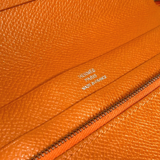 HERMES Long Wallet Purse leather Orange Azap Integral unisex(Unisex) Used Authentic