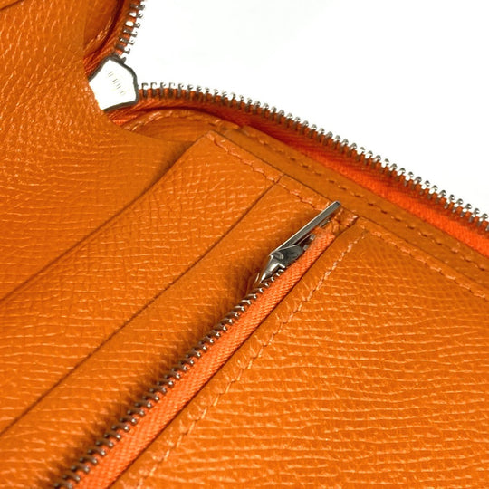 HERMES Long Wallet Purse leather Orange Azap Integral unisex(Unisex) Used Authentic