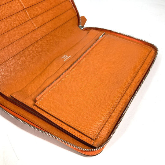 HERMES Long Wallet Purse leather Orange Azap Integral unisex(Unisex) Used Authentic