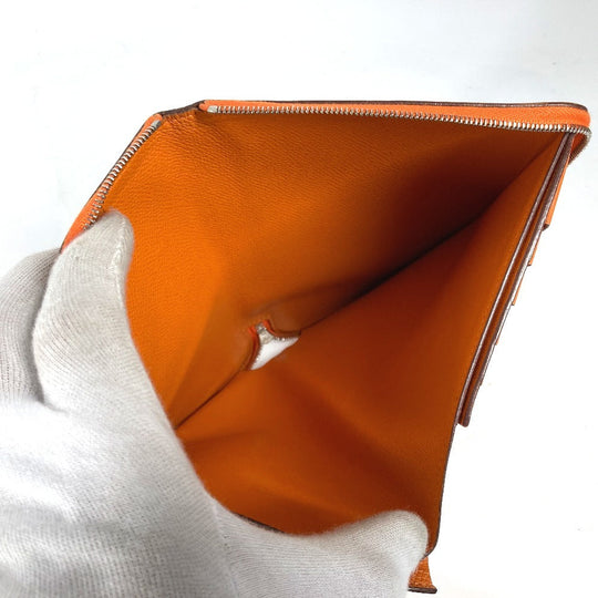 HERMES Long Wallet Purse leather Orange Azap Integral unisex(Unisex) Used Authentic