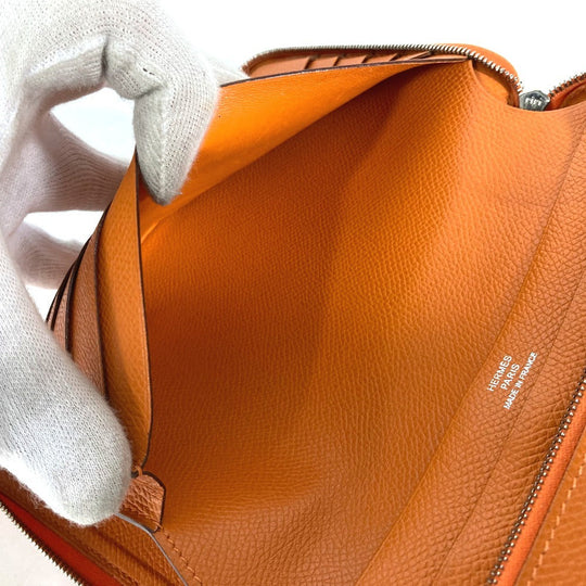HERMES Long Wallet Purse leather Orange Azap Integral unisex(Unisex) Used Authentic
