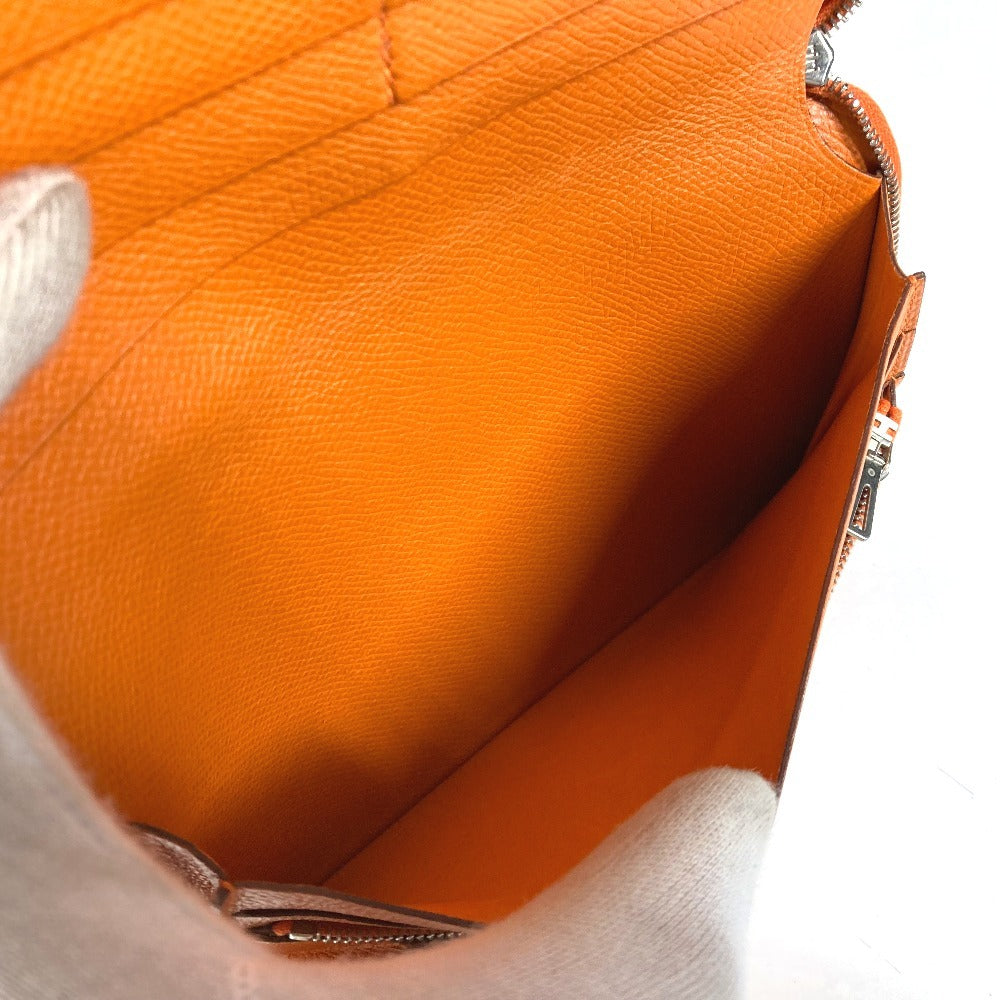 HERMES Long Wallet Purse leather Orange Azap Integral unisex(Unisex) Used Authentic