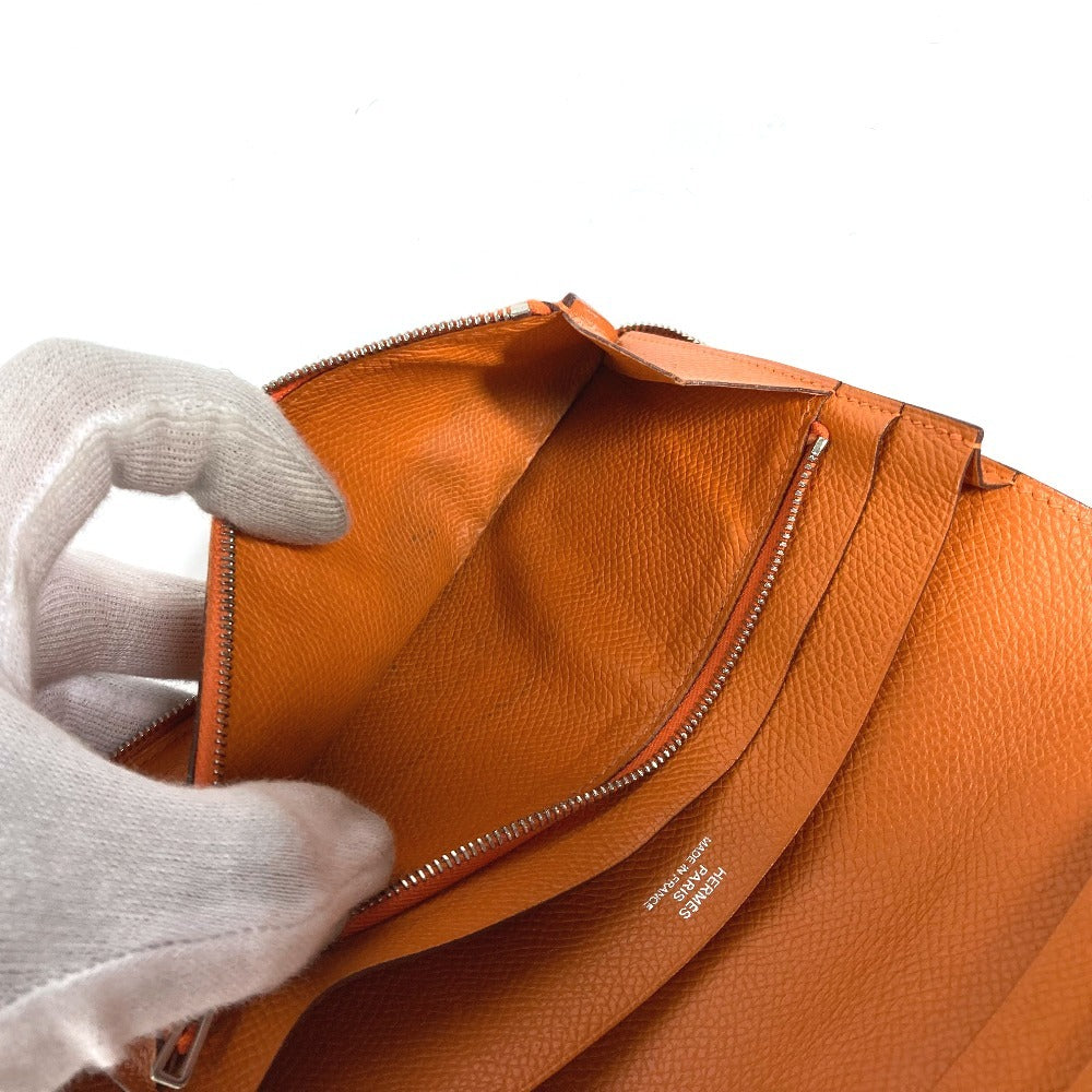 HERMES Long Wallet Purse leather Orange Azap Integral unisex(Unisex) Used Authentic