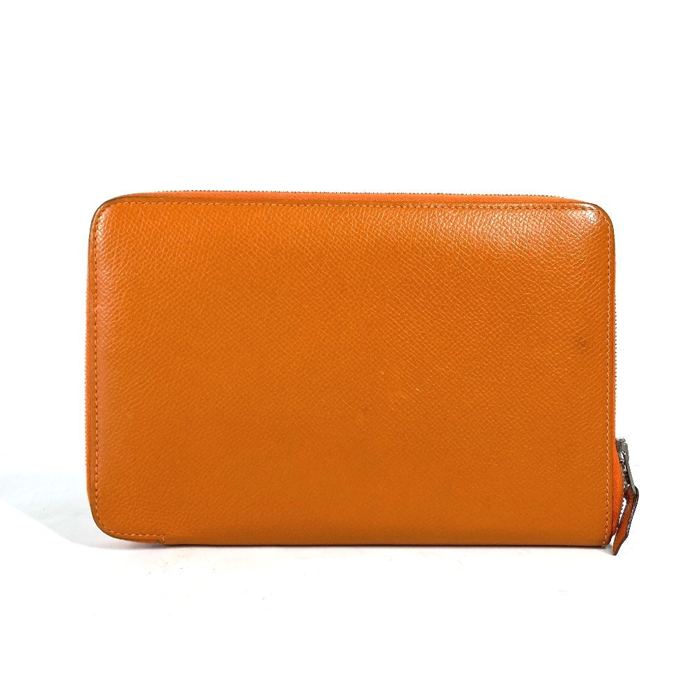 HERMES Long Wallet Purse leather Orange Azap Integral unisex(Unisex) Used Authentic