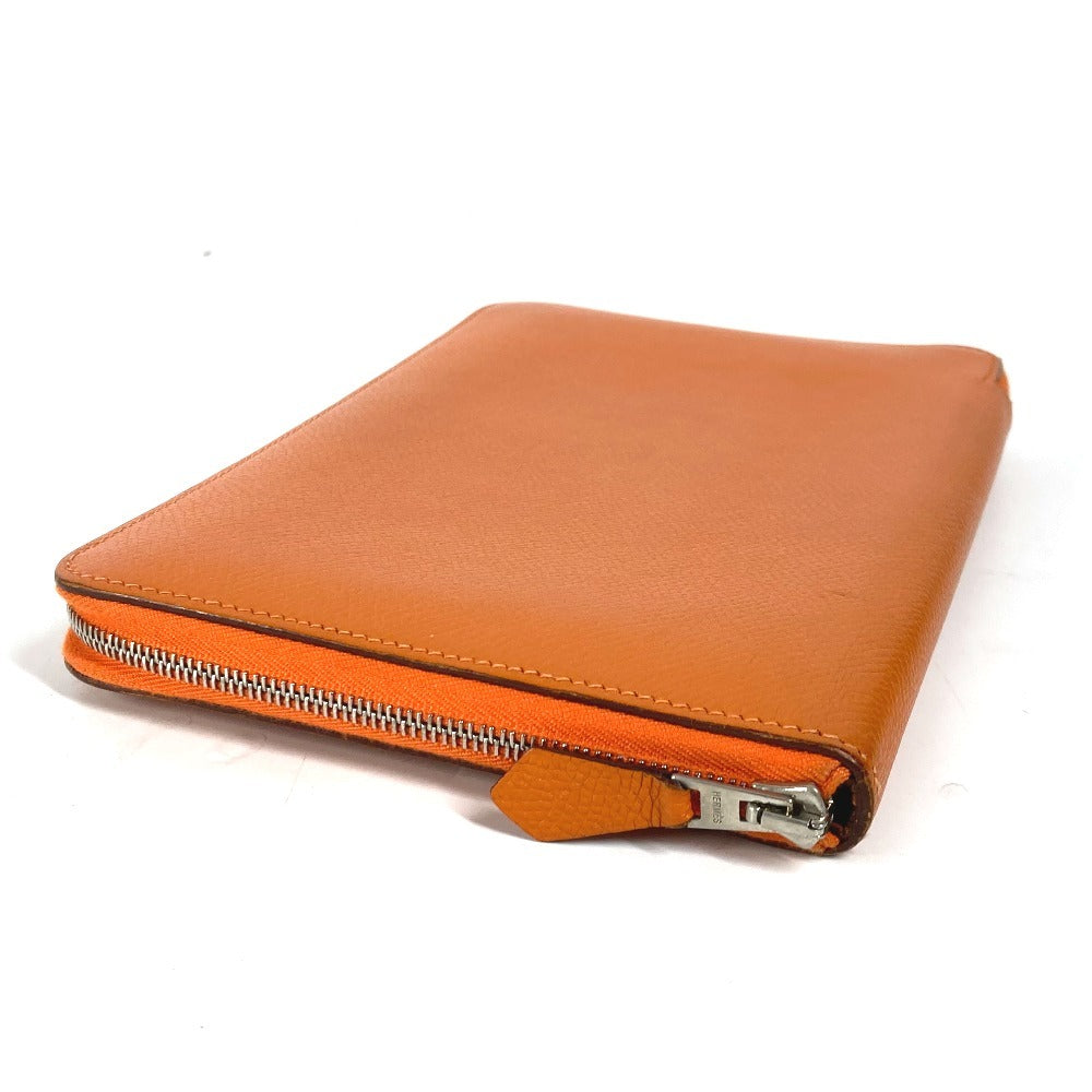 HERMES Long Wallet Purse leather Orange Azap Integral unisex(Unisex) Used Authentic