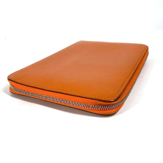 HERMES Long Wallet Purse leather Orange Azap Integral unisex(Unisex) Used Authentic