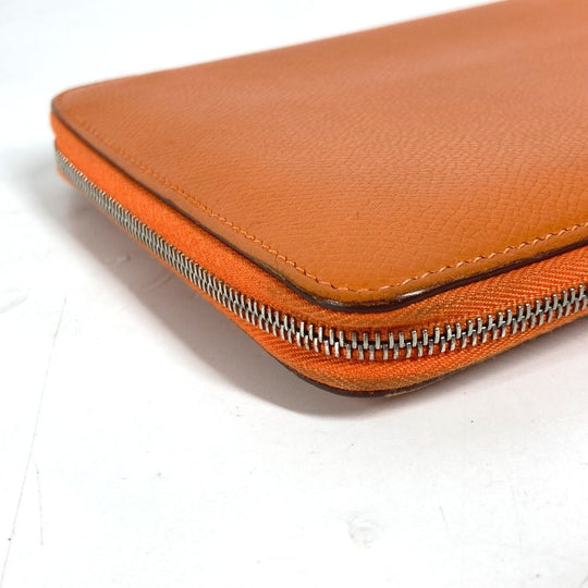 HERMES Long Wallet Purse leather Orange Azap Integral unisex(Unisex) Used Authentic