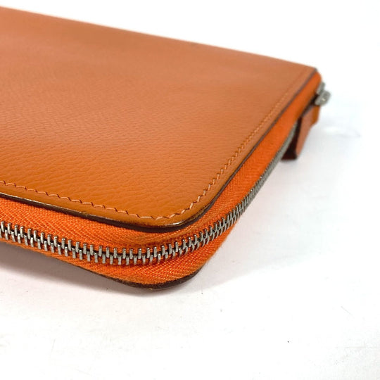 HERMES Long Wallet Purse leather Orange Azap Integral unisex(Unisex) Used Authentic
