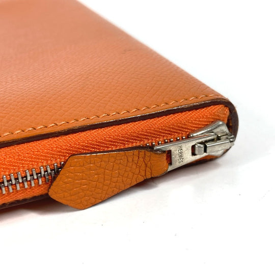 HERMES Long Wallet Purse leather Orange Azap Integral unisex(Unisex) Used Authentic