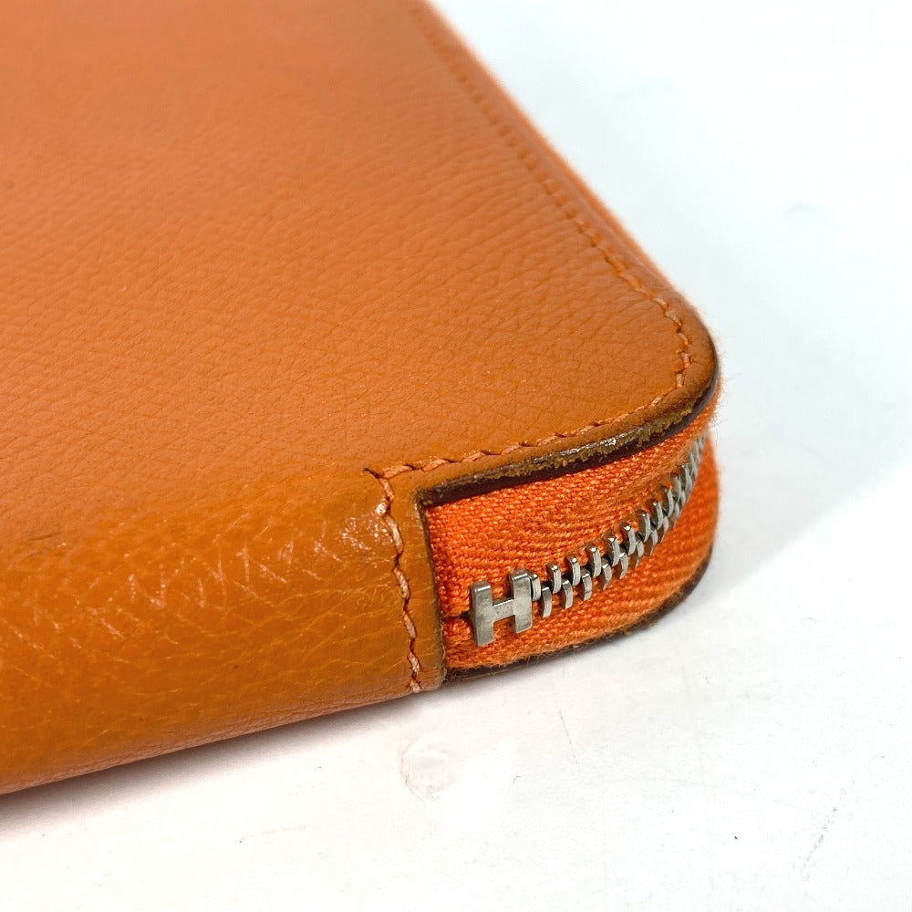 HERMES Long Wallet Purse leather Orange Azap Integral unisex(Unisex) Used Authentic