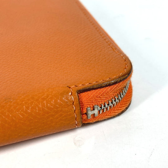HERMES Long Wallet Purse leather Orange Azap Integral unisex(Unisex) Used Authentic