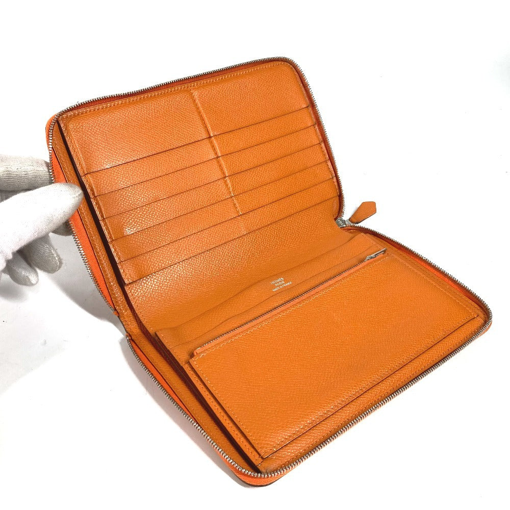 HERMES Long Wallet Purse leather Orange Azap Integral unisex(Unisex) Used Authentic