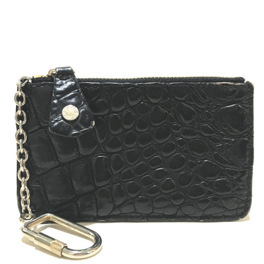 JIMMY CHOO Coin case leather black With key ring Croco embossed
