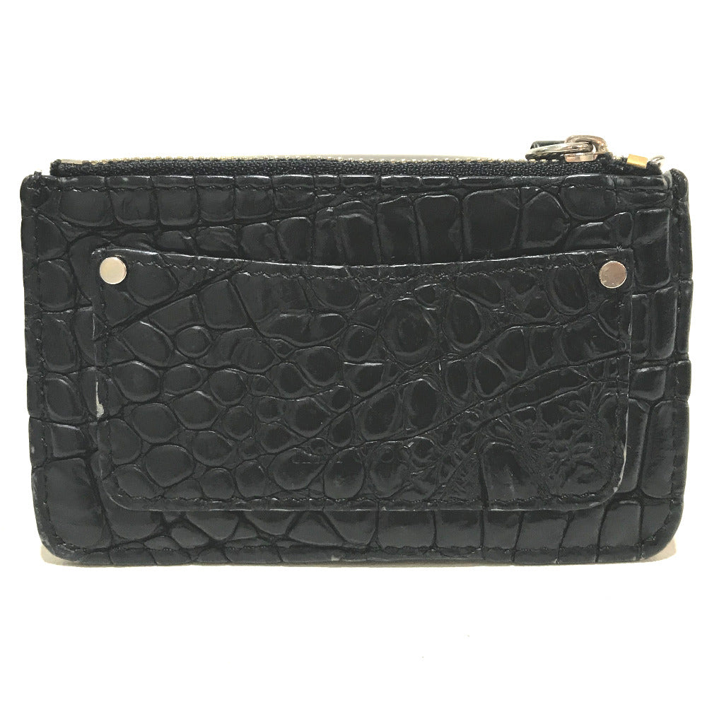 JIMMY CHOO Coin case leather black With key ring Croco embossed