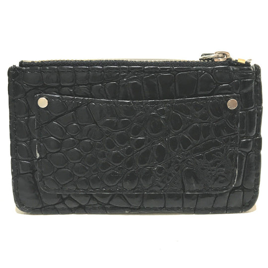 JIMMY CHOO Coin case leather black With key ring Croco embossed