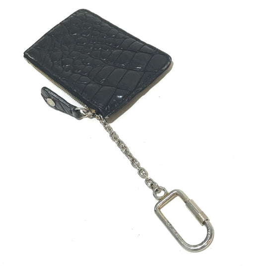 JIMMY CHOO Coin case leather black With key ring Croco embossed