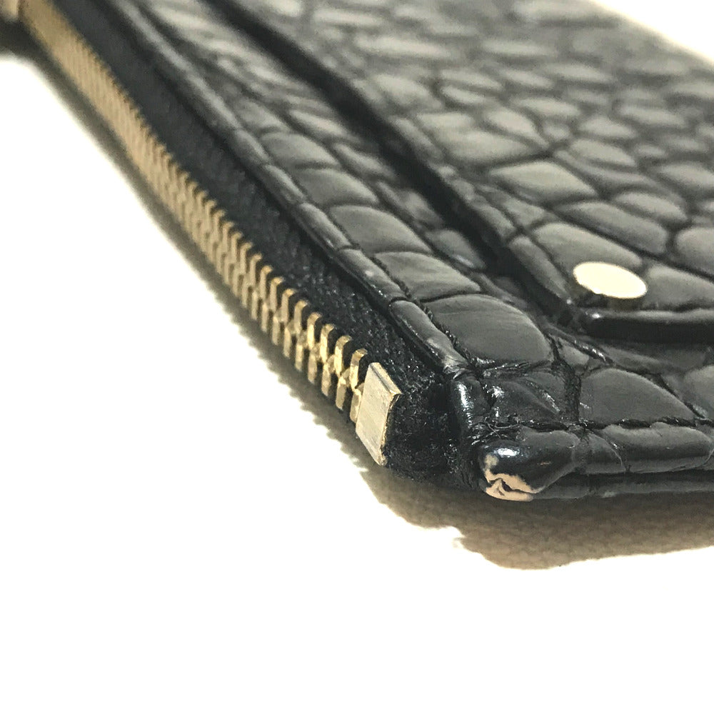 JIMMY CHOO Coin case leather black With key ring Croco embossed