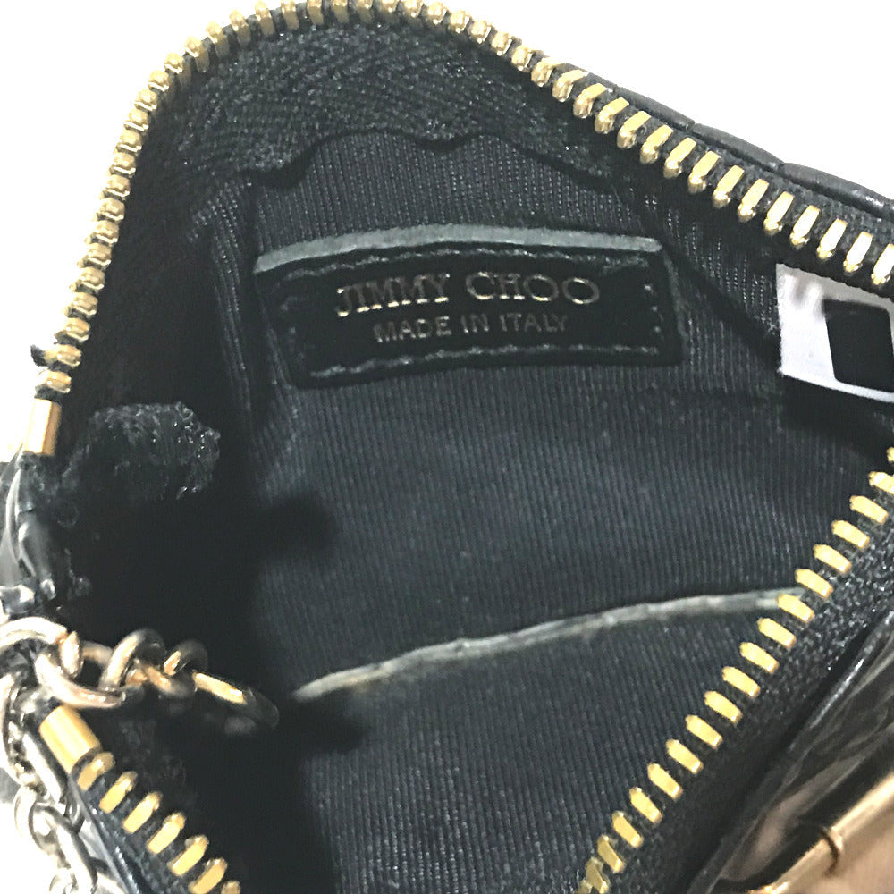 JIMMY CHOO Coin case leather black With key ring Croco embossed