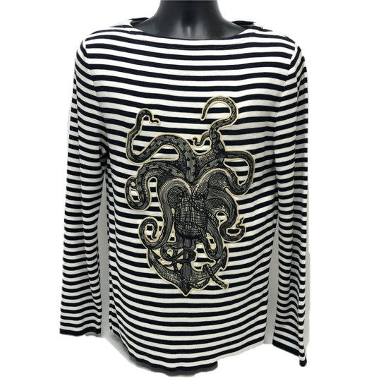 GUCCI sweat 461177 cotton White x black tops Border octopus motif mens XS Used Authentic