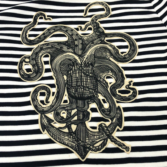 GUCCI sweat 461177 cotton White x black tops Border octopus motif mens XS Used Authentic