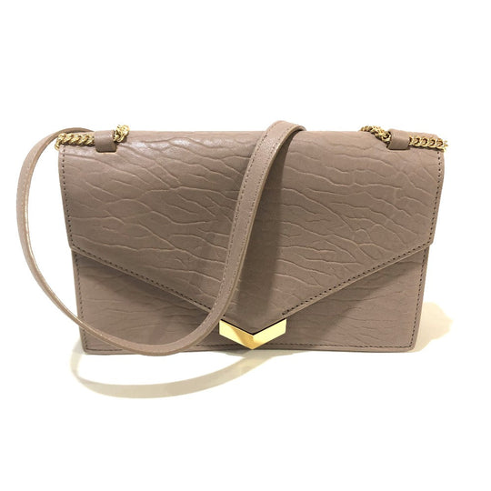 JIMMY CHOO Shoulder Bag GNL163 leather Light Mocha x Gold Metal ChainShoulder Leila Women Used Authentic