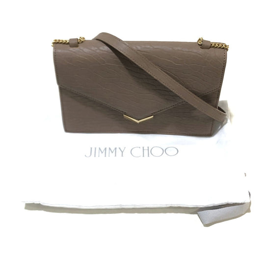 JIMMY CHOO Shoulder Bag GNL163 leather Light Mocha x Gold Metal ChainShoulder Leila Women Used Authentic