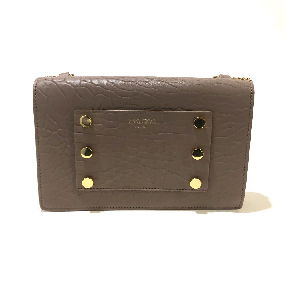JIMMY CHOO Shoulder Bag GNL163 leather Light Mocha x Gold Metal ChainShoulder Leila Women Used Authentic