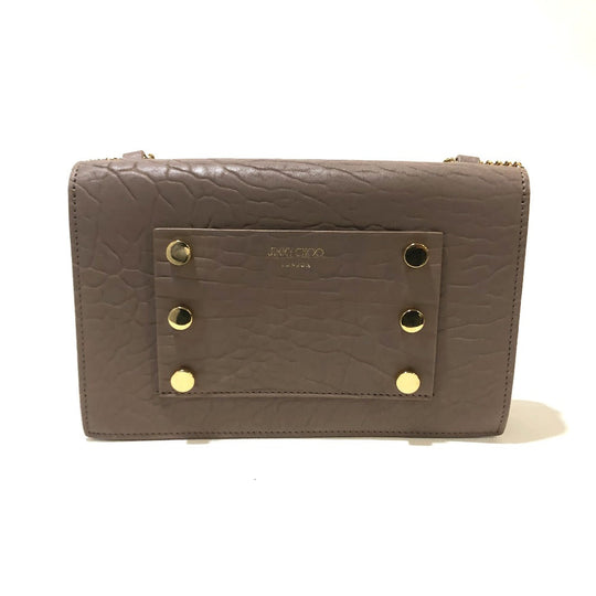 JIMMY CHOO Shoulder Bag GNL163 leather Light Mocha x Gold Metal ChainShoulder Leila Women Used Authentic