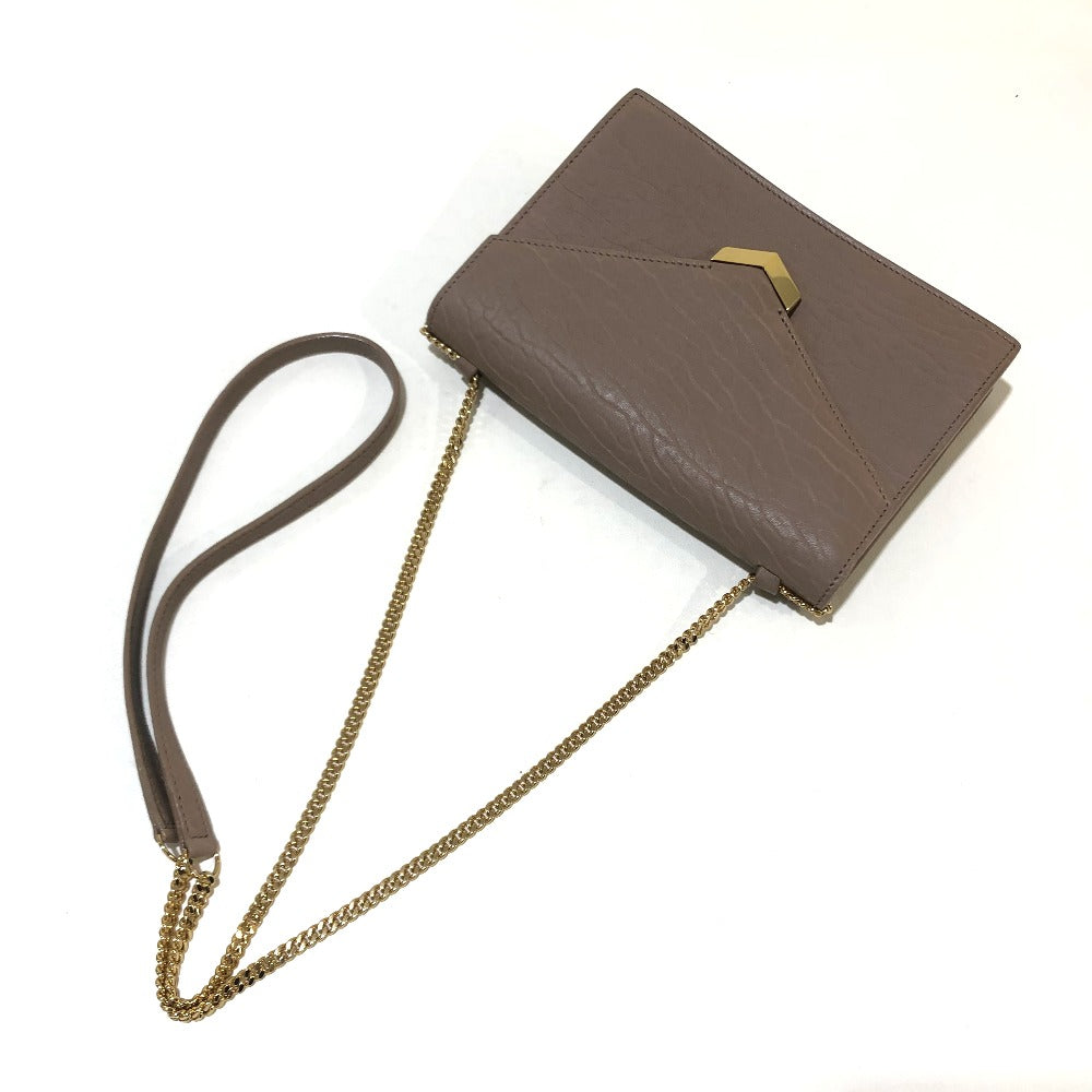 JIMMY CHOO Shoulder Bag GNL163 leather Light Mocha x Gold Metal ChainShoulder Leila Women Used Authentic