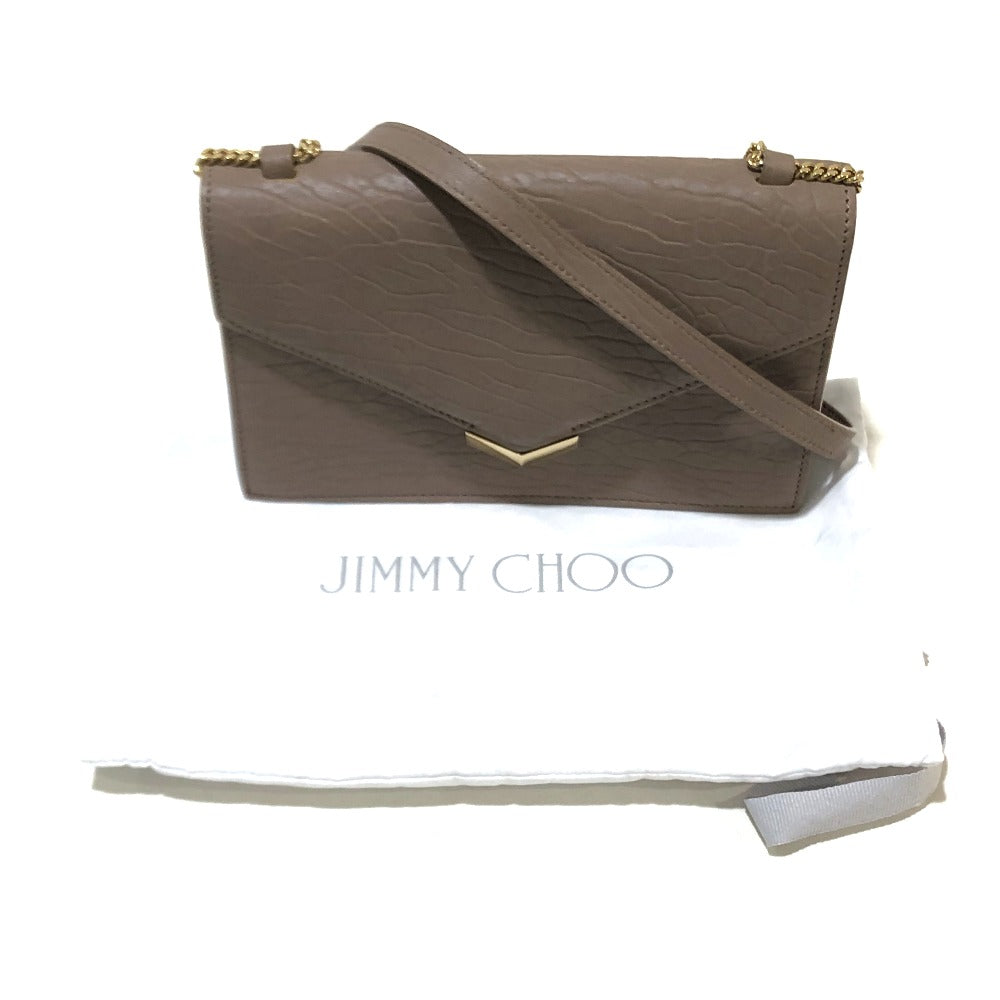 JIMMY CHOO Shoulder Bag GNL163 leather Light Mocha x Gold Metal ChainShoulder Leila Women Used Authentic