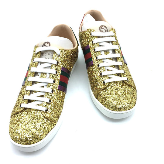 GUCCI sneakers 475610 Glitter Canvas , Sequins Gold type Sherry line Women 36.5 Used Authentic