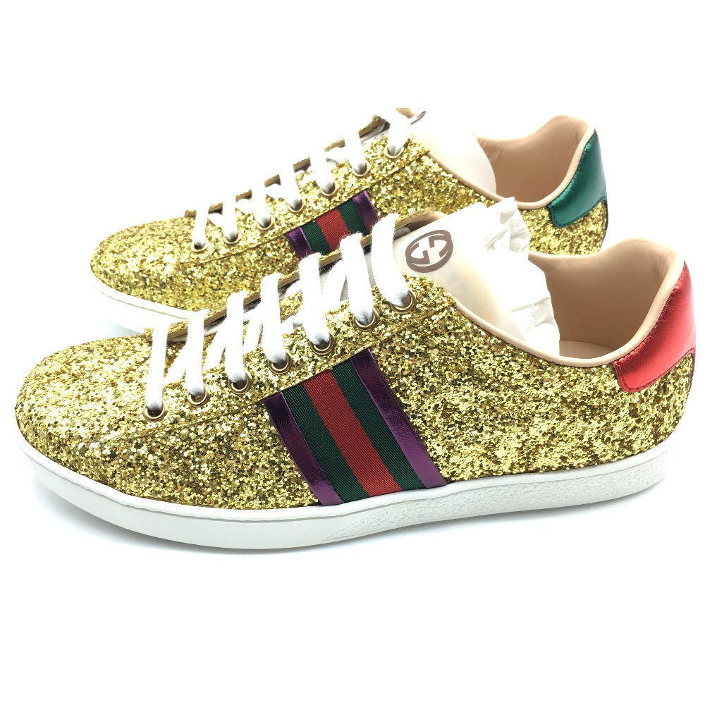 GUCCI sneakers 475610 Glitter Canvas , Sequins Gold type Sherry line Women 36.5 Used Authentic